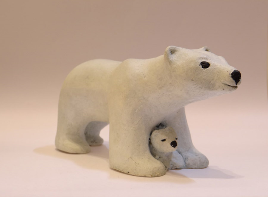  Maman ours et son bébé, bronze à patine blanche